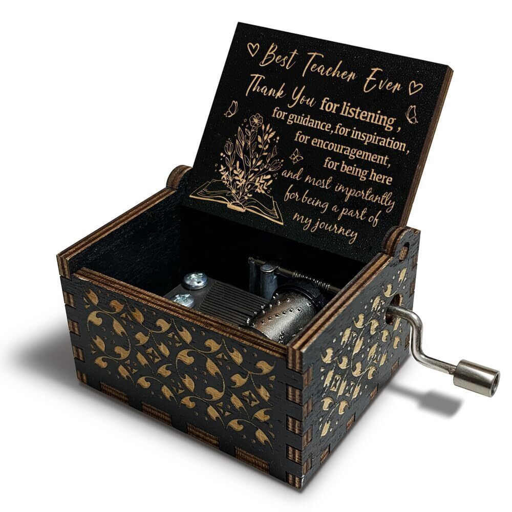 6201 Teacher Appreciation Gifts ,,Hand Crank Antique Engraved Wood Music